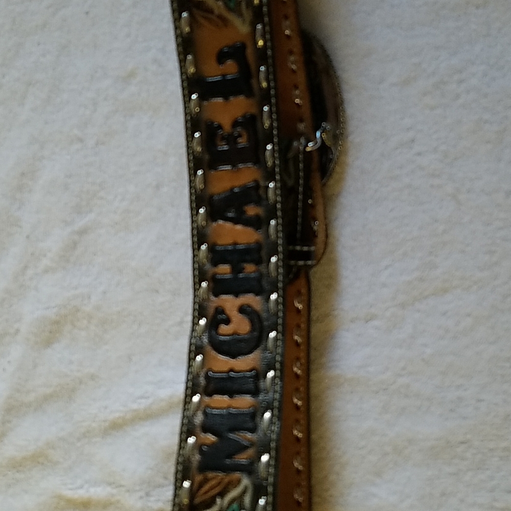 Beautiful Custom Made Leather Belt with Sterling Silver Plated Buckle - Picture 2 of 5